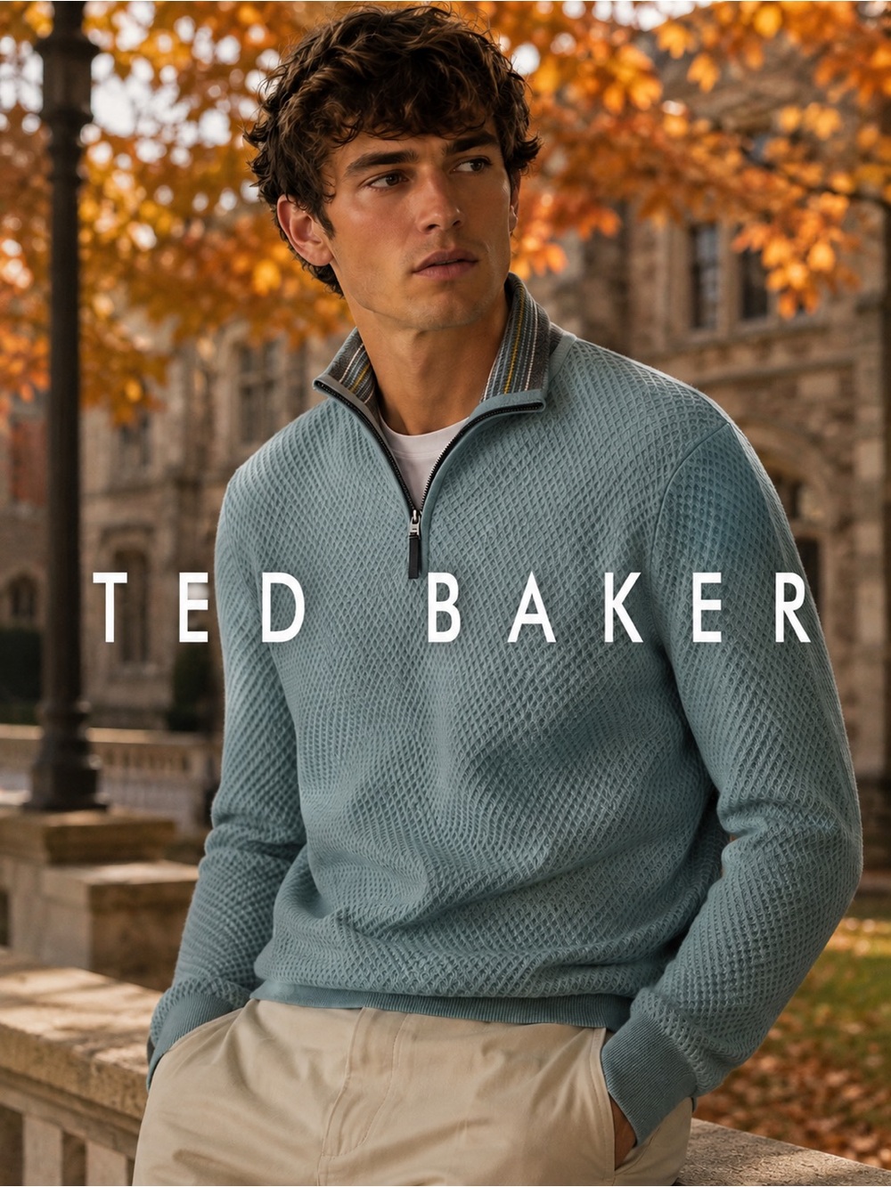 Ted Baker London Tunnel Quarter Zip Waffle Knit Sweater Size 3 M